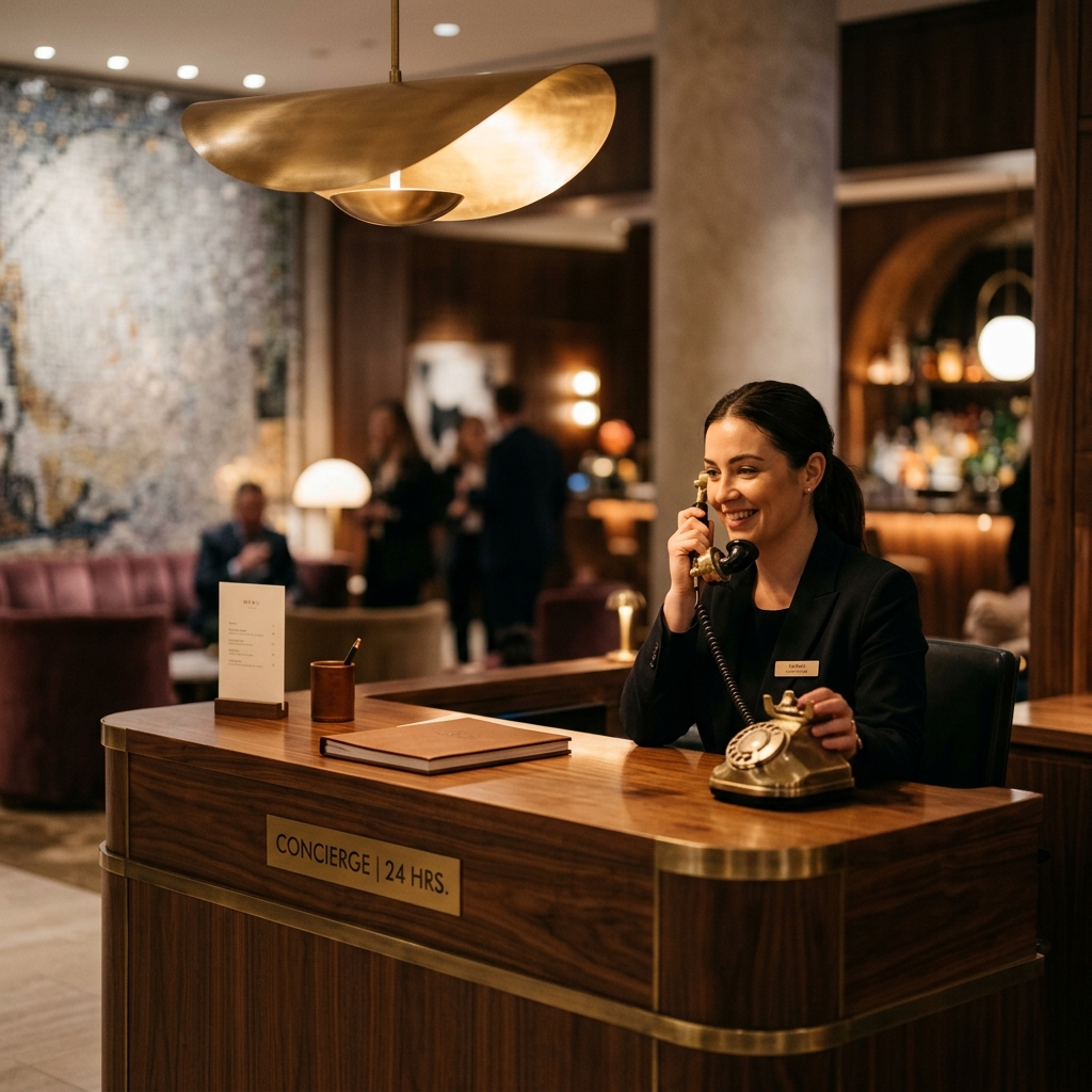 A concierge professional at a premium desk